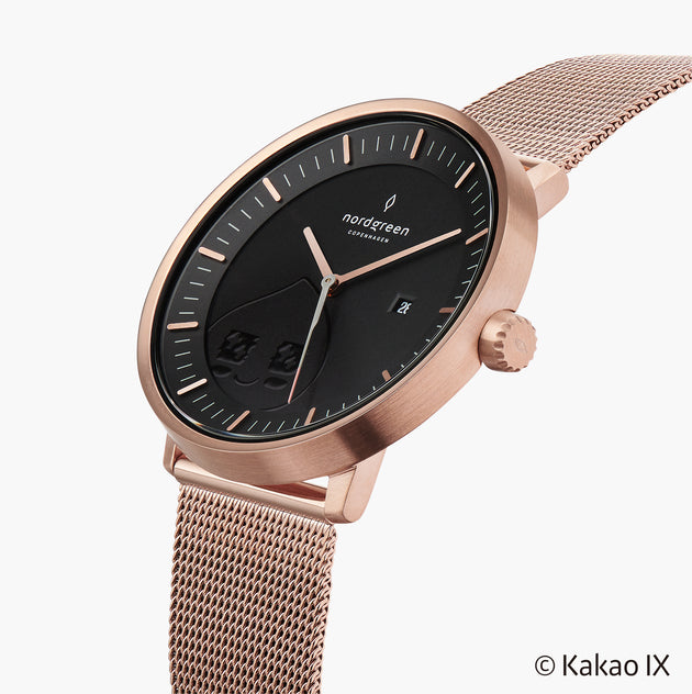 Philosopher Kakao Friends Apeach - 組合裝 黑錶盤 - 玫瑰金錶殼 | 玫瑰金&深棕錶帶