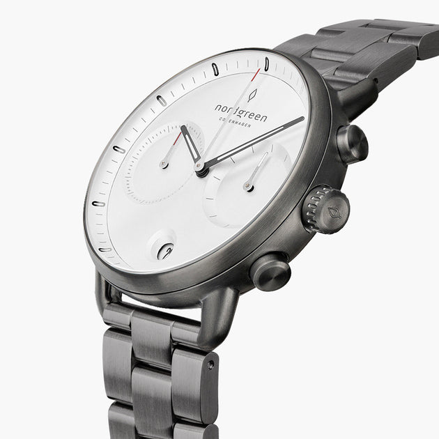 Pioneer - 組合裝 白錶盤 - 深空灰錶殼 | 深空灰三珠精鋼&極夜黑&復古棕錶帶