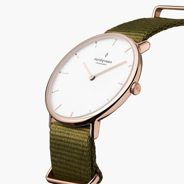 Native - 組合裝 白錶盤 - 玫瑰金錶殼 | 綠尼龍&復古棕&玫瑰金錶帶