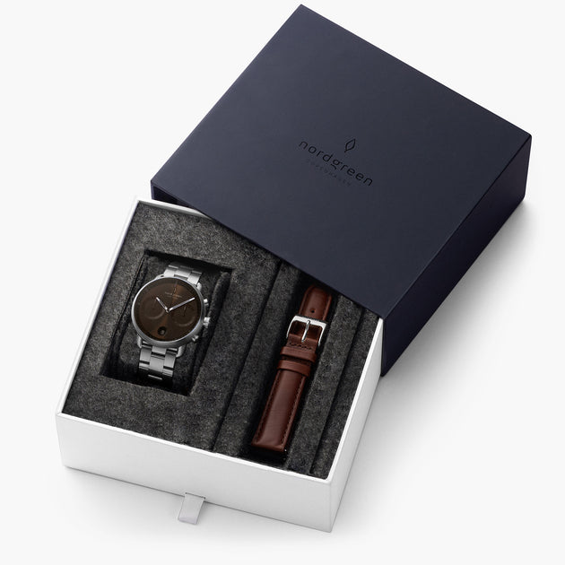 Pioneer - 組合裝 耀棕錶盤 - 月光銀錶殼 | 月光銀三珠精鋼&復古棕錶帶