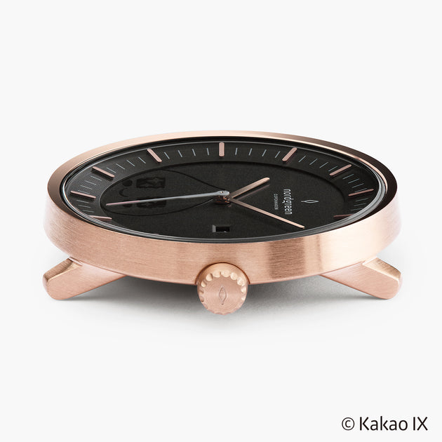 Philosopher Kakao Friends Apeach - 組合裝 黑錶盤 - 玫瑰金錶殼 | 玫瑰金&深棕錶帶