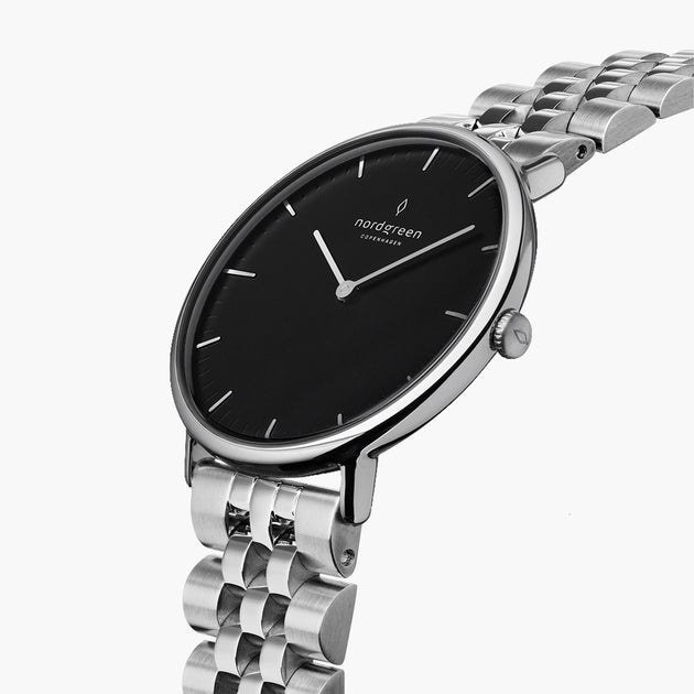 Native - 組合裝 黑錶盤 - 月光銀錶殼 | 月光銀五珠精鋼&極夜黑錶帶