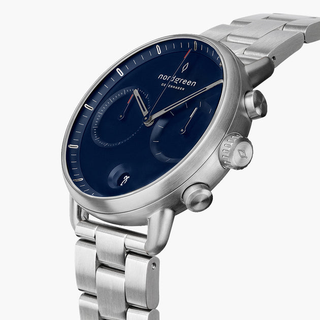 Pioneer - 組合裝 藍錶盤 - 月光銀錶殼 | 月光銀三珠精鋼&極夜黑&復古棕錶帶