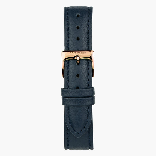 北歐藍純素皮革錶帶 - 玫瑰金 - 32mm