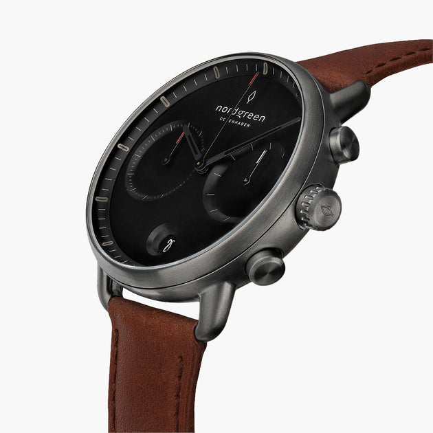 Pioneer - 組合裝 黑錶盤 - 深空灰錶殼 | 深空灰三珠精鋼&極夜黑&復古棕錶帶