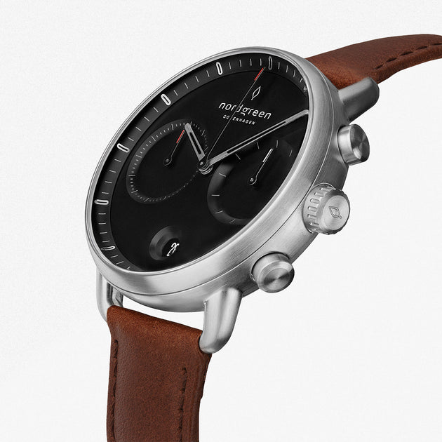 Pioneer - 組合裝 黑錶盤 - 月光銀錶殼 | 月光銀三珠精鋼&極夜黑&復古棕錶帶
