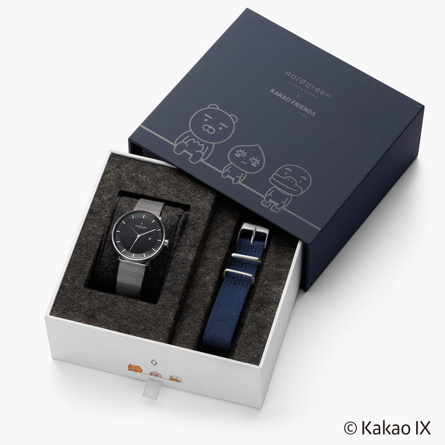 Philosopher Kakao Friends Ryan - 組合裝 黑錶盤 - 月光銀錶殼 | 月光銀&藍尼龍錶帶