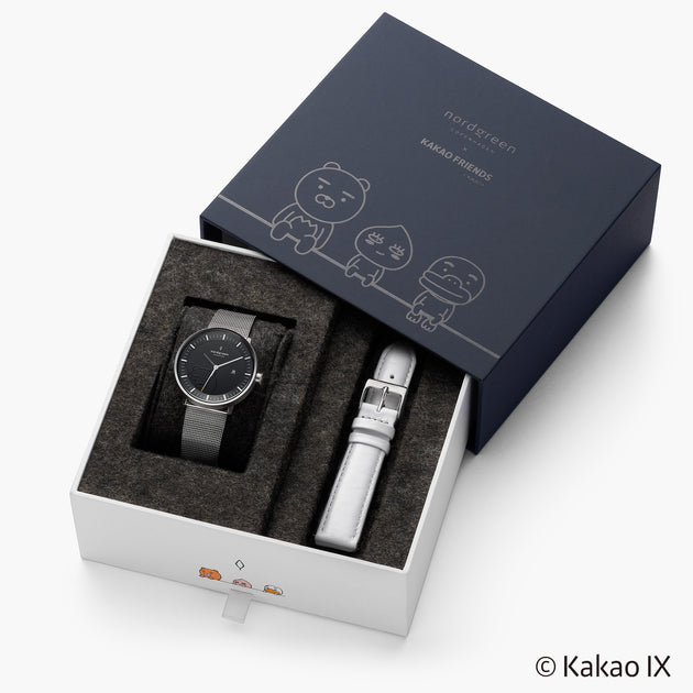 Philosopher Kakao Friends Ryan - 組合裝 黑錶盤 - 月光銀錶殼 | 月光銀&皓白錶帶