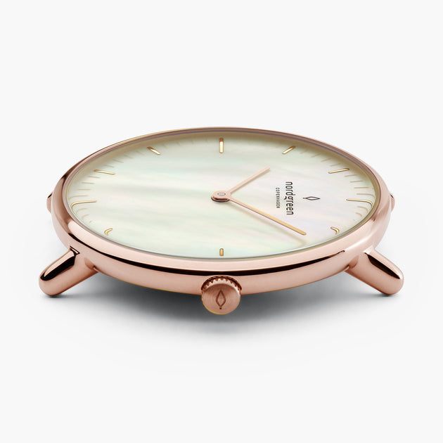 Native - 組合裝 珍珠貝母盤 - 玫瑰金錶殼 | 網格鈦鋼&復古棕錶帶