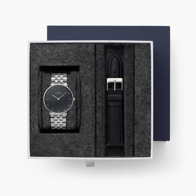 Native - 組合裝 黑錶盤 - 月光銀錶殼 | 月光銀五珠精鋼&極夜黑錶帶