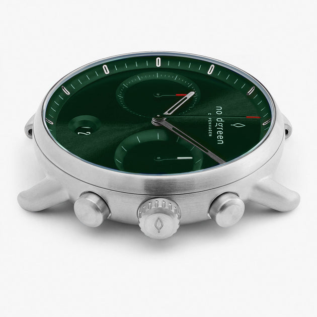 Pioneer - 組合裝 耀綠錶盤 - 月光銀錶殼 | 月光銀三珠精鋼&極夜黑&復古棕錶帶